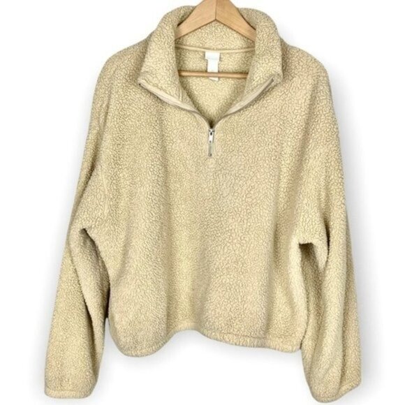 H&M Cozy Oatmeal Zipper Sherpa Pullover Sweater - Picture 3 of 6